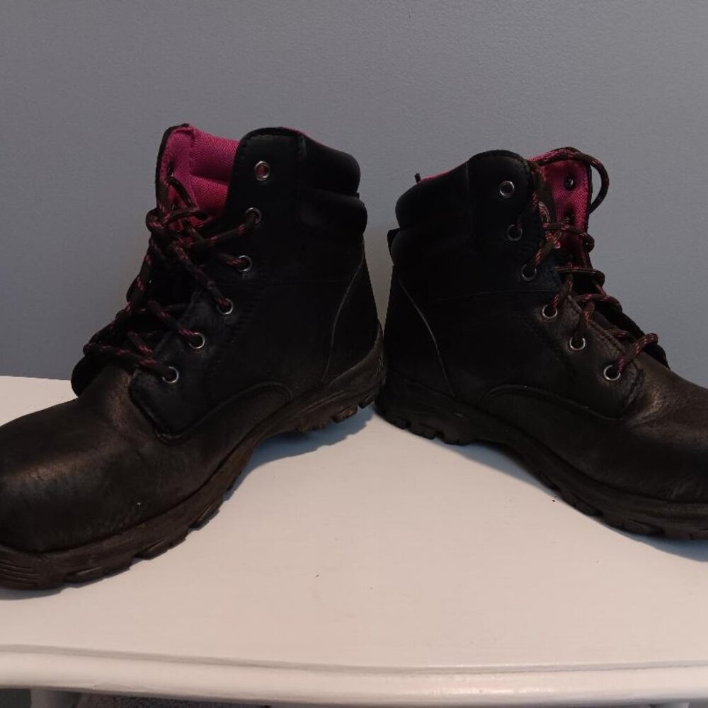Brahma Women's Black Pink Lace Up Round Steel Toe Ankle Work Boot Size 8